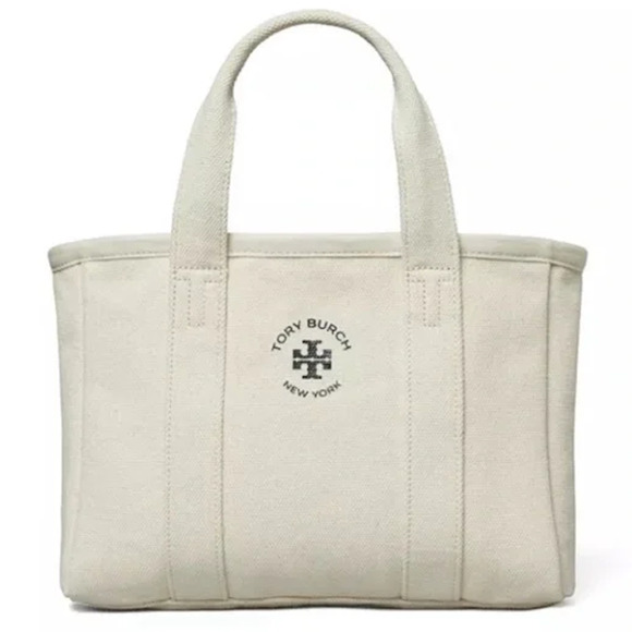 TORY BURCH NWT Small Mini Mercer Canvas Tote Bag in Neutral Cream - Picture 10 of 11